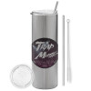 Eco friendly stainless steel Silver tumbler 600ml, with metal straw & cleaning brush