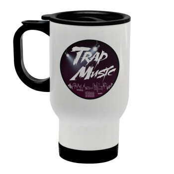 Trap music, Stainless steel travel mug with lid, double wall white 450ml