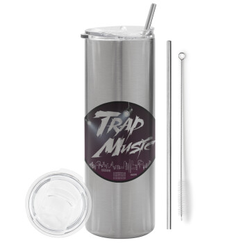 Trap music, Eco friendly stainless steel Silver tumbler 600ml, with metal straw & cleaning brush