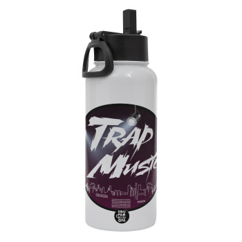 Trap music, Metal mug thermo White with Straw and Spout Lid (Stainless steel), double wall, 950ml