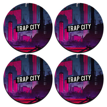 Trap city, ΣΕΤ 4 Σουβέρ ξύλινα στρογγυλά (9cm)