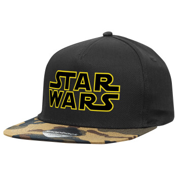 Star Wars, Adult Flat Snapback Hat Black/Camouflage, (100% COTTON TWILL, ADULT, UNISEX, ONE SIZE)