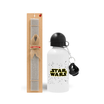 Star Wars, Easter Set, metallic aluminum water bottle (500ml) & aromatic flat Easter candle (30cm) (GRAY)