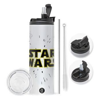 Star Wars, Travel Tumbler θερμό με διπλό καπάκι, μεταλλικό καλαμάκι και βούρτσα καθαρισμού (Ανωξείδωτο 304 Food grade, BPA free, 600ml)