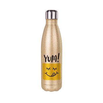 Yum!!!, Glitter gold stainless steel thermos bottle, double-walled, 500ml