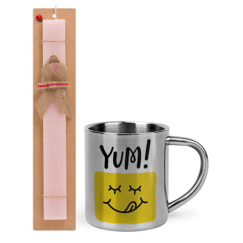 Yum!!!, Easter Set, metallic thermal cup (300ml) & aromatic flat Easter candle (30cm) (PINK)