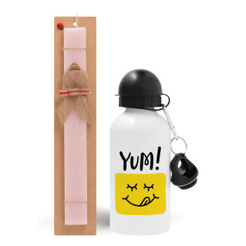 Yum!!!, Easter Set, metallic aluminum bottle (500ml) & aromatic flat Easter candle (30cm) (PINK)