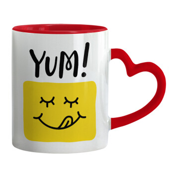 Yum!!!, Mug heart red handle, ceramic, 330ml