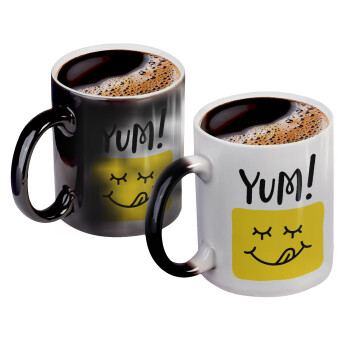 Yum!!!, Color changing magic Mug, ceramic, 330ml when adding hot liquid inside, the black colour desappears (1 pcs)