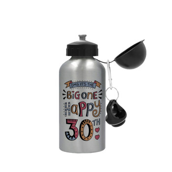 Big one Happy 30th, Metallic water jug, Silver, aluminum 500ml