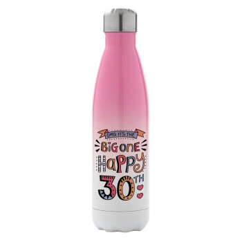Big one Happy 30th, Metal mug thermos Pink/White (Stainless steel), double wall, 500ml