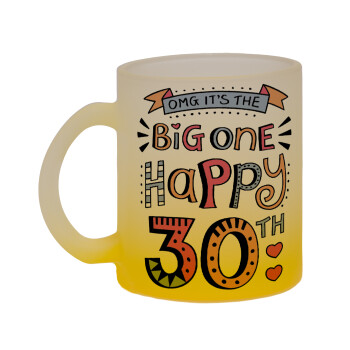 Big one Happy 30th, Κούπα γυάλινη δίχρωμη με βάση το κίτρινο ματ, 330ml