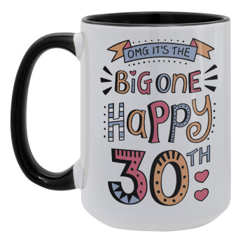 Big one Happy 30th, Κούπα Mega 15oz, κεραμική Μαύρη, 450ml