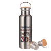 Stainless steel Silver with wooden lid (bamboo), double wall, 750ml