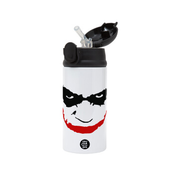 The joker smile, Children's hot water bottle, stainless steel, with safety straw, Black (360ml) BPA-FREE