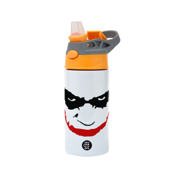 The joker smile, Children's hot water bottle, stainless steel, with safety straw, Orange/Grey (360ml) BPA-FREE