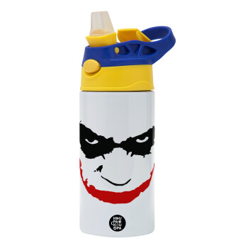 The joker smile, Children's hot water bottle, stainless steel, with safety straw, green, blue (360ml) BPA FREE