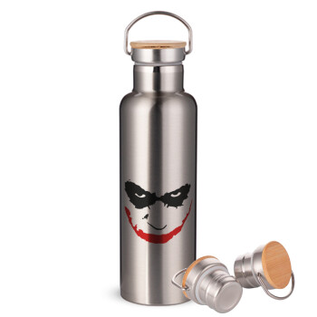 The joker smile, Stainless steel Silver with wooden lid (bamboo), double wall, 750ml