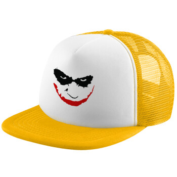 The joker smile, Adult Soft Trucker Hat with Yellow/White Mesh (POLYESTER, ADULT, UNISEX, ONE SIZE)