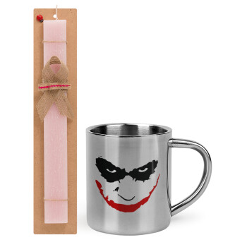 The joker smile, Easter Set, metallic thermal cup (300ml) & aromatic flat Easter candle (30cm) (PINK)