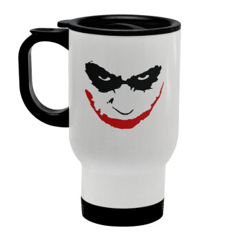 The joker smile, Stainless steel travel mug with lid, double wall white 450ml