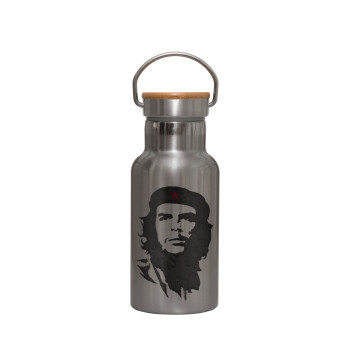 Che Guevara, Μεταλλικό παγούρι θερμός (Stainless steel) Ασημένιο με ξύλινο καπακι (bamboo), διπλού τοιχώματος, 350ml