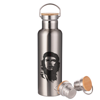 Che Guevara, Μεταλλικό παγούρι θερμός (Stainless steel) Ασημένιο με ξύλινο καπακι (bamboo), διπλού τοιχώματος, 750ml