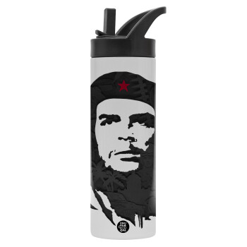 Che Guevara, Μεταλλικό παγούρι θερμός με καλαμάκι & χειρολαβή, ανοξείδωτο ατσάλι (Stainless steel 304), διπλού τοιχώματος, 600ml