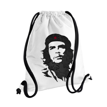 Che Guevara, Τσάντα πλάτης πουγκί GYMBAG λευκή, με τσέπη (40x48cm) & χονδρά κορδόνια