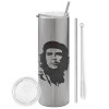 Tumbler stainless steel Silver 600ml, with metal straw & cleaning brush