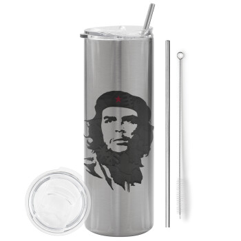 Che Guevara, Eco friendly stainless steel Silver tumbler 600ml, with metal straw & cleaning brush