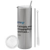 Eco friendly stainless steel Silver tumbler 600ml, with metal straw & cleaning brush