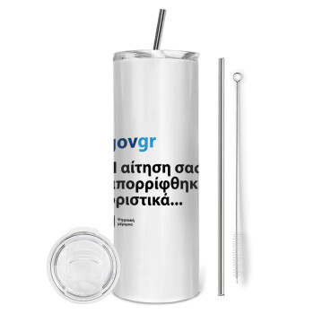 govgr, Eco friendly ποτήρι θερμό (tumbler) από ανοξείδωτο ατσάλι 600ml, με μεταλλικό καλαμάκι & βούρτσα καθαρισμού