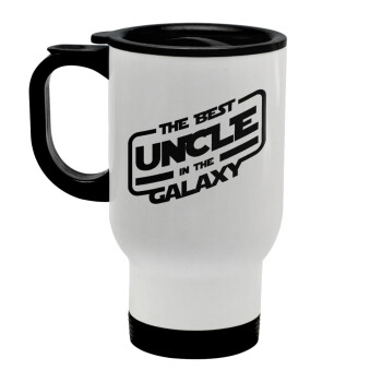 The Best UNCLE in the Galaxy, Stainless steel travel mug with lid, double wall white 450ml