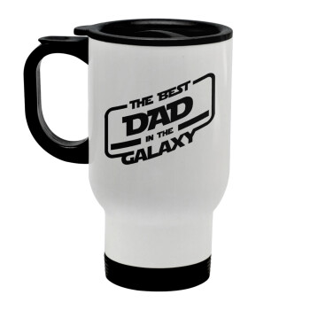 The Best DAD in the Galaxy, Stainless steel travel mug with lid, double wall white 450ml