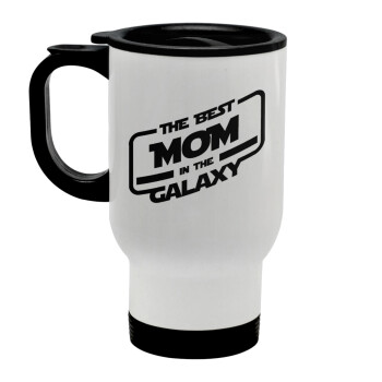 The Best MOM in the Galaxy, Stainless steel travel mug with lid, double wall white 450ml