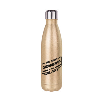 The Best GRANDPA in the Galaxy, Glitter gold stainless steel thermos bottle, double-walled, 500ml