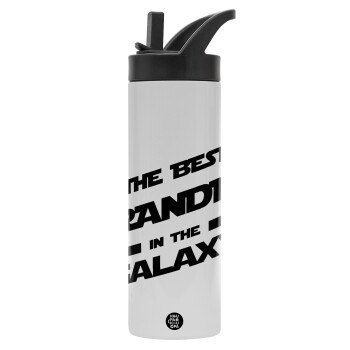 The Best GRANDPA in the Galaxy, Metallic thermos bottle with straw & handle, stainless steel (Stainless steel 304), double-walled, 600ml.