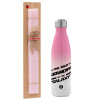 Easter Set, Metallic pink/white (Stainless steel) thermos, double-walled, 500ml & aromatic flat Easter candle (30cm) (PINK)