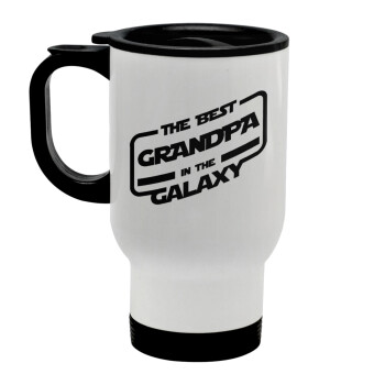 The Best GRANDPA in the Galaxy, Stainless steel travel mug with lid, double wall white 450ml