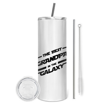 The Best GRANDPA in the Galaxy, Tumbler ποτήρι θερμό από ανοξείδωτο ατσάλι 600ml, με μεταλλικό καλαμάκι & βούρτσα καθαρισμού