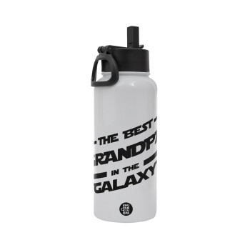 The Best GRANDPA in the Galaxy, Metal mug thermo White with Straw and Spout Lid (Stainless steel), double wall, 950ml