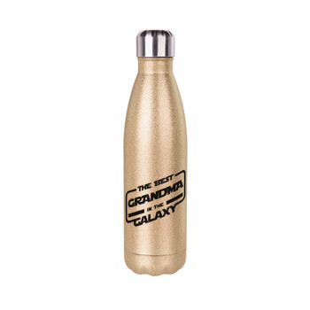 The Best GRANDMA in the Galaxy, Glitter gold stainless steel thermos bottle, double-walled, 500ml