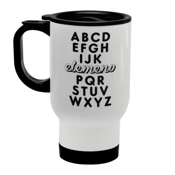 ABCD Elemeno Alphabet , Stainless steel travel mug with lid, double wall white 450ml