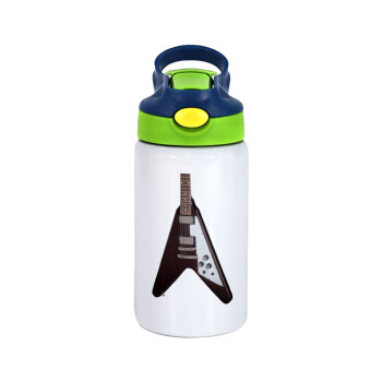 Guitar flying V, Children's hot water bottle, stainless steel, with safety straw, green, blue (350ml)