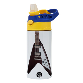 Guitar flying V, Children's hot water bottle, stainless steel, with safety straw, green, blue (360ml) BPA FREE