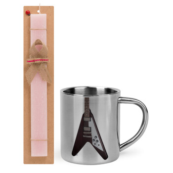 Guitar flying V, Easter Set, metallic thermal cup (300ml) & aromatic flat Easter candle (30cm) (PINK)