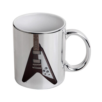 Guitar flying V, Mug ceramic, silver mirror, 330ml