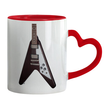 Guitar flying V, Mug heart red handle, ceramic, 330ml