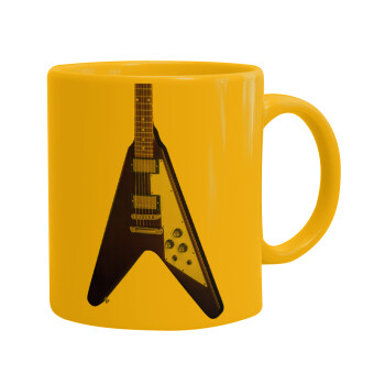 Guitar flying V, Ceramic coffee mug yellow, 330ml